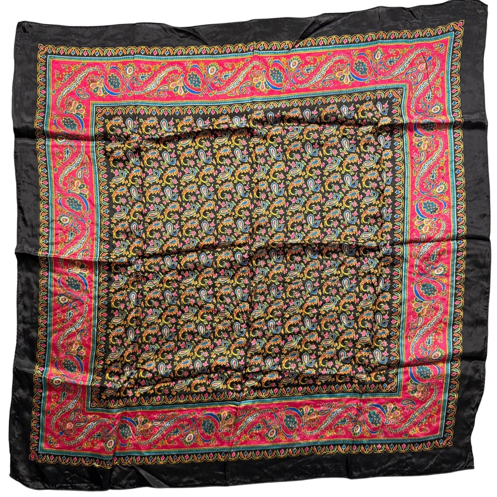 Unbranded Paisley Scarf Women OS Black Pink Vintage Square Neckerchief Good